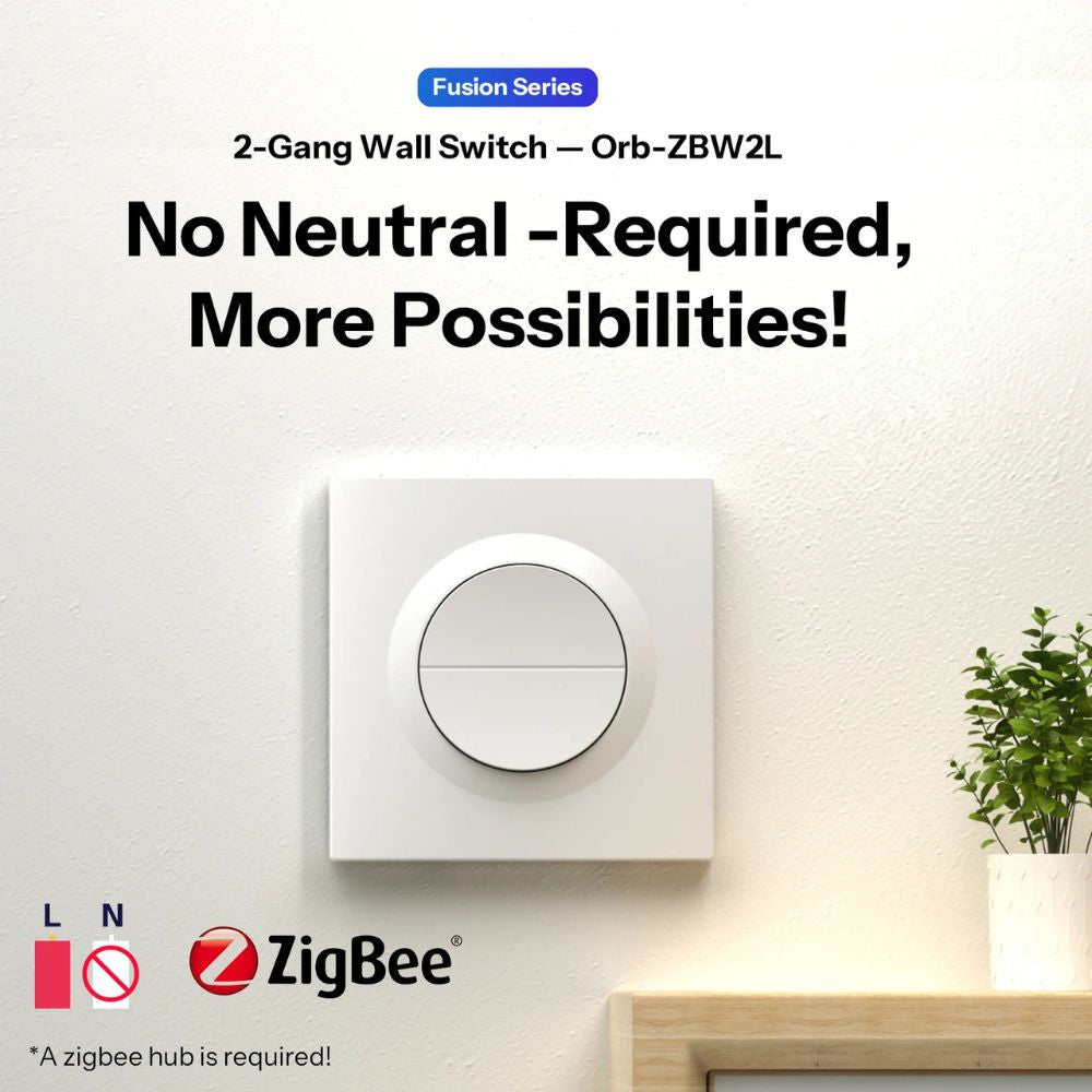 SONOFF Orb-ZBW2L 2-Gang Zigbee Smart Switch (No Neutral) – dual-channel, live-wire only switch, Zigbee, white (MINI-ZB2GS-L-E)