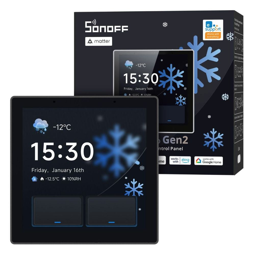 SONOFF NSPanel Pro Gen2 Smart Home Control Panel – Central control panel with two-channel relay, Wi-Fi, Zigbee, Matter, Bluetooth, black (NSPanel86PB-Relay)