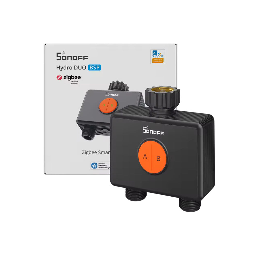 SONOFF Hydro DUO – two‑channel smart water valve with flow meter, Zigbee, black (SWV-ZF2E)