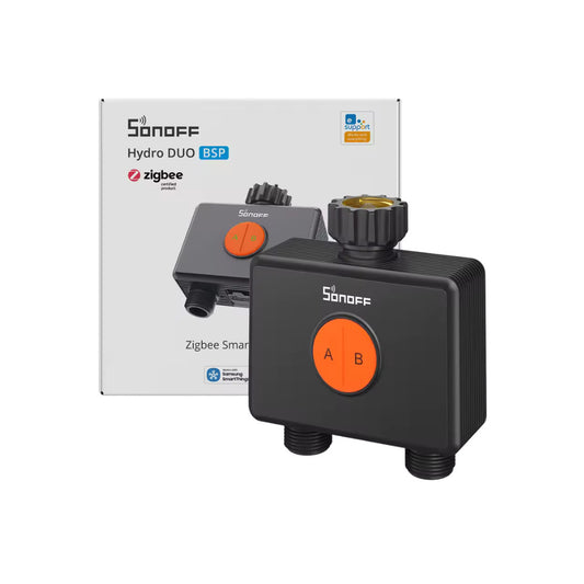 SONOFF Hydro DUO – two‑channel smart water valve with flow meter, Zigbee, black (SWV-ZF2E)