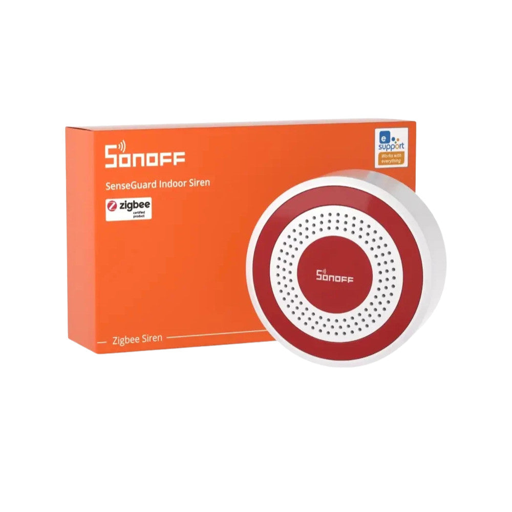 Sonoff SenseGuard Indoor Siren – indoor siren with battery, USB‑C, Zigbee, white‑red (SNZB-09P)