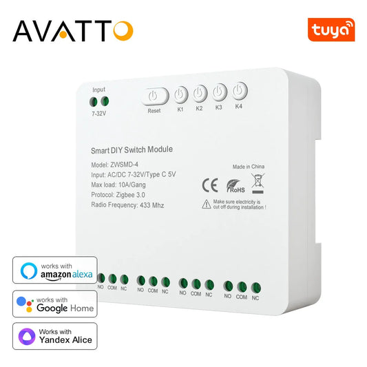 Tuya Zigbee Switch Module 4 Channels 7-32V/85-250V