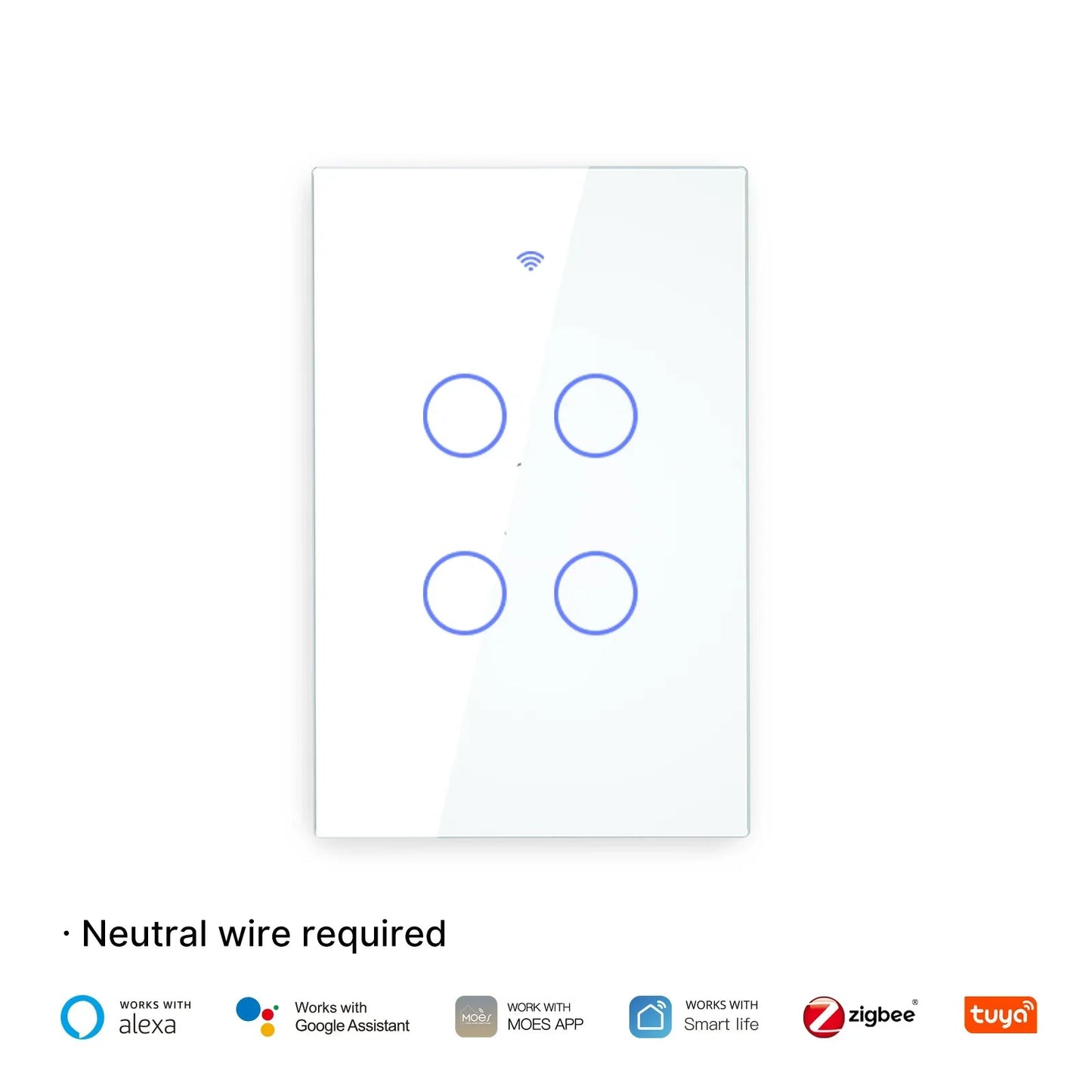 MOES Tuya ZigBee Lichtschalter-Touch-Glaspanel