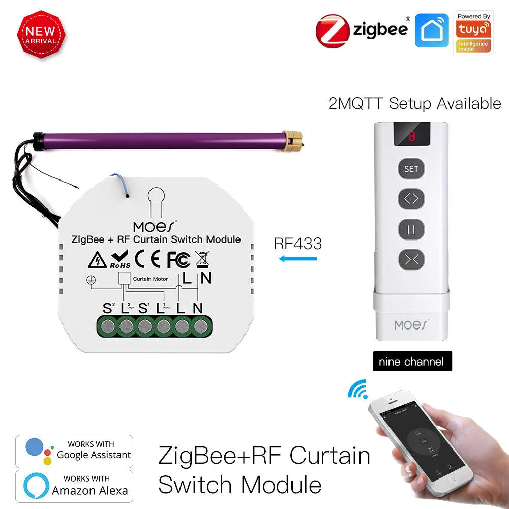 MOES ZigBee Smart RF433 Curtain Switch Module