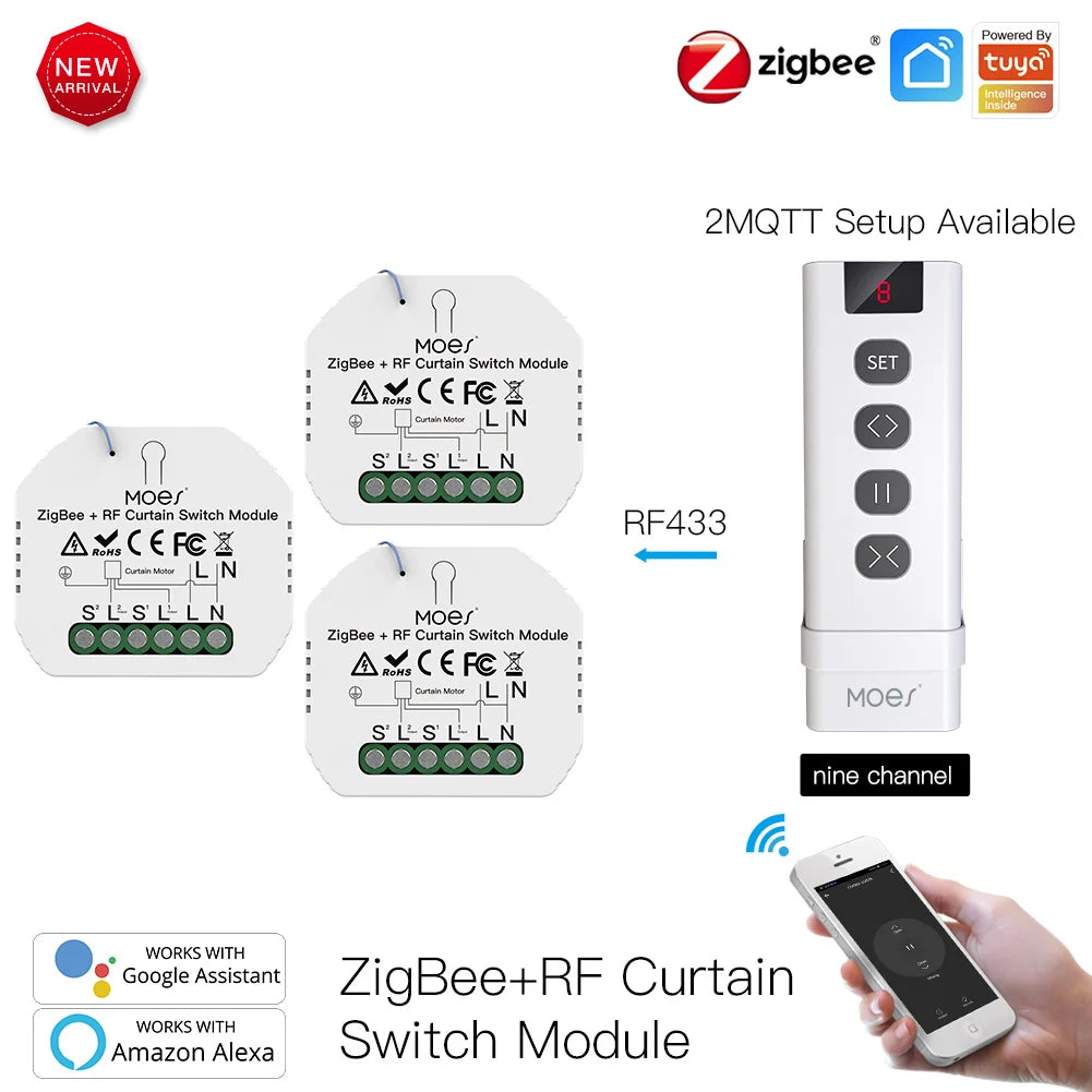 MOES ZigBee Smart RF433 Curtain Switch Module