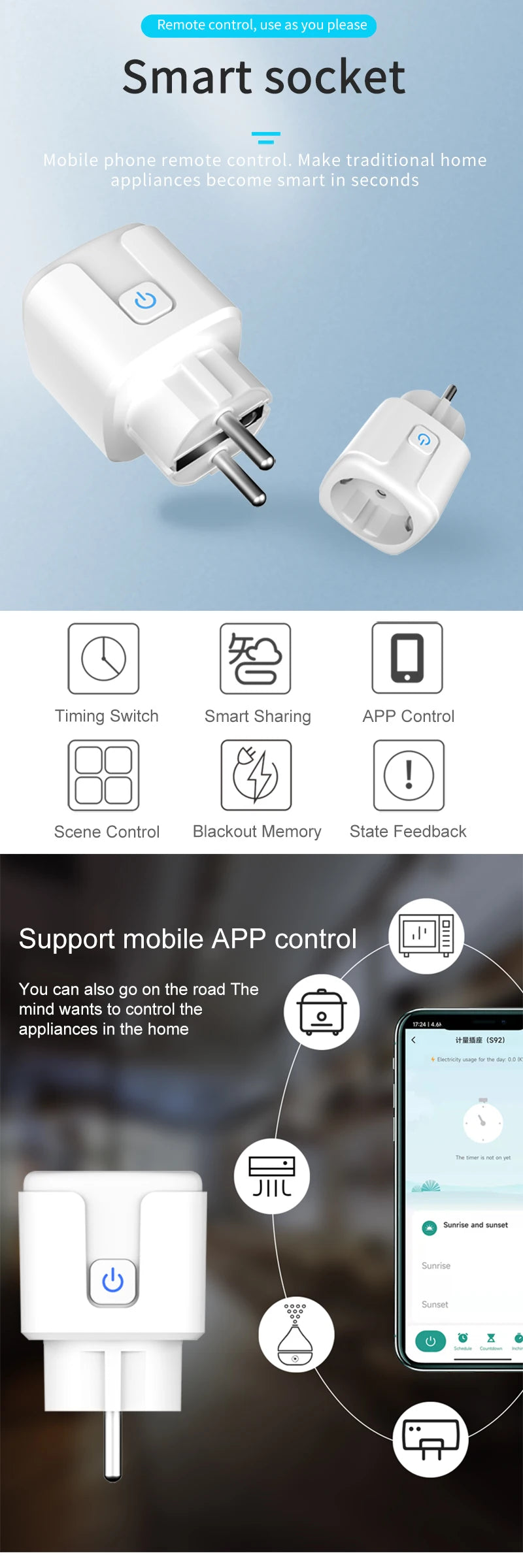 Tuya WiFi Smart Plug Socket EU 16/20A with Power Monitoring Timing Voice Control Works with Alexa Google Home Smart Life