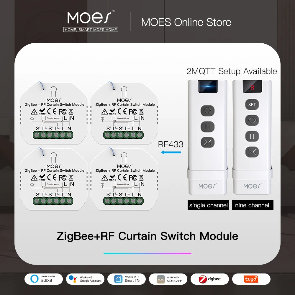 MOES ZigBee Smart RF433 Curtain Switch Module