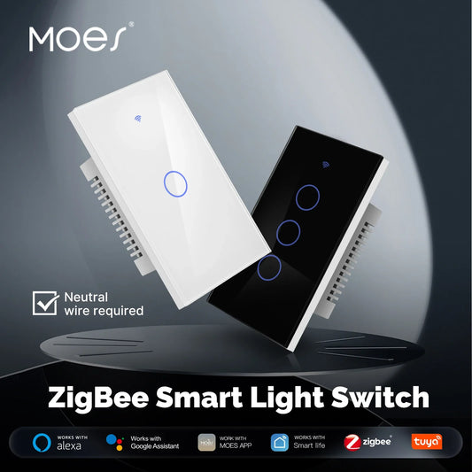 MOES Tuya ZigBee Light Switch Touch Glass Panel