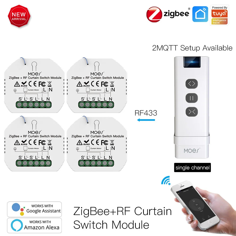 MOES ZigBee Smart RF433 Curtain Switch Module