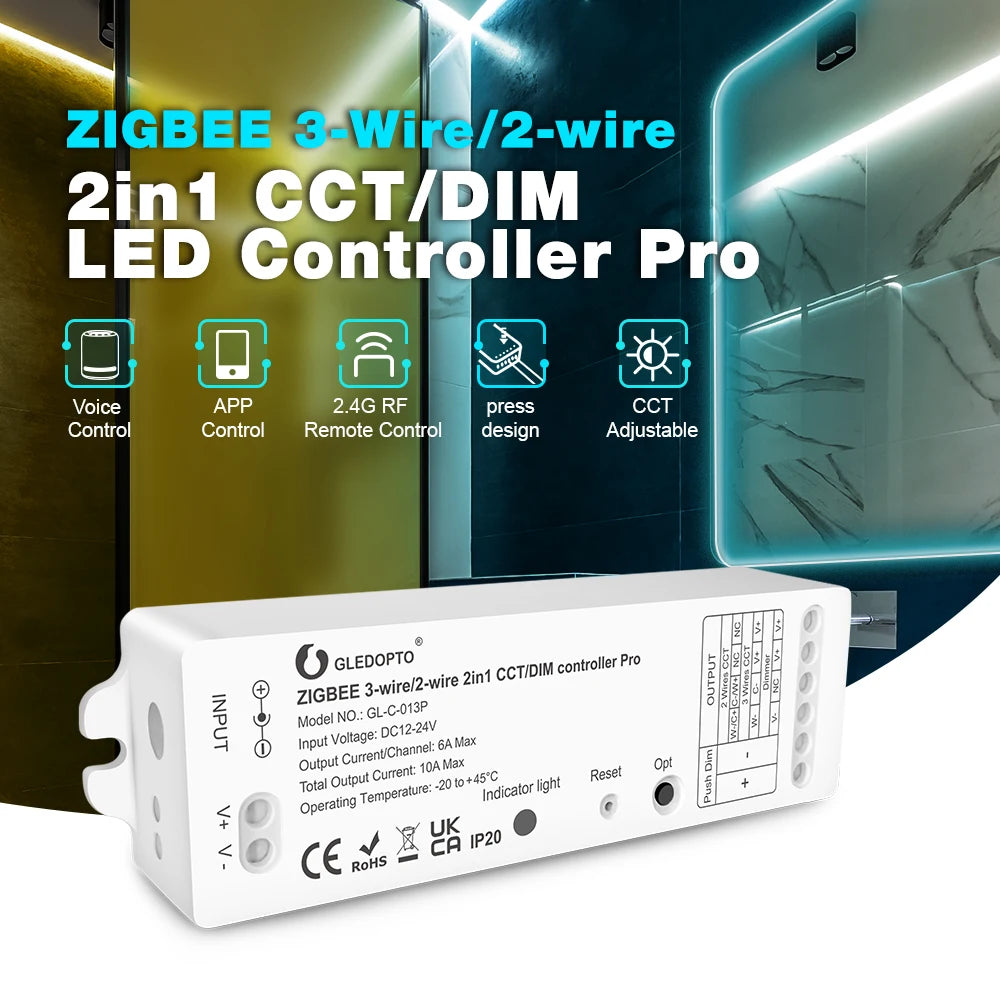 GLEDOPTO 2 Wires CCT/DIM ZigBee 3.0 Smart LED Strip Controller