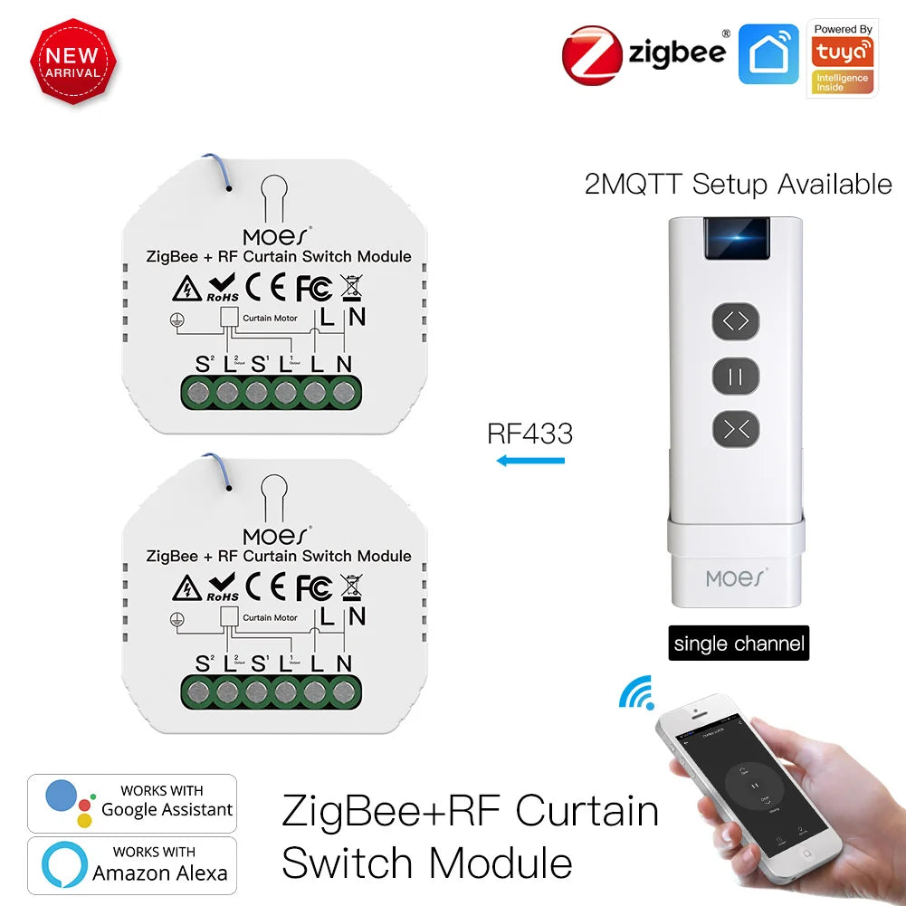 MOES ZigBee Smart RF433 Curtain Switch Module